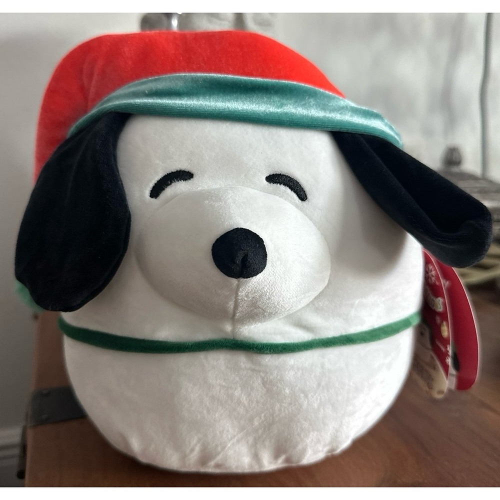10 inch Peanuts Squishmallow‎ Snoopy with Santa Hat plush toy.